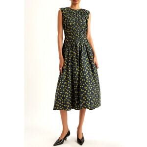 Merlette Women's Lemon Navy Floral Print Villard Dress Size 6